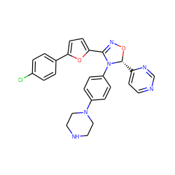 Clc1ccc(-c2ccc(C3=NO[C@H](c4ccncn4)N3c3ccc(N4CCNCC4)cc3)o2)cc1 ZINC000084668599