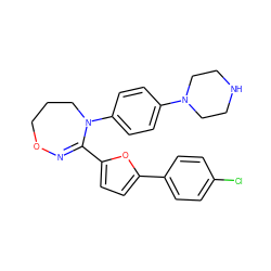 Clc1ccc(-c2ccc(C3=NOCCCN3c3ccc(N4CCNCC4)cc3)o2)cc1 ZINC000084711599