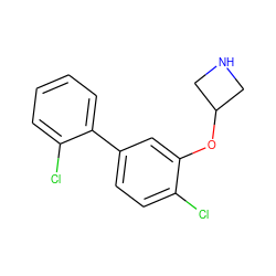 Clc1ccc(-c2ccccc2Cl)cc1OC1CNC1 ZINC000096175891