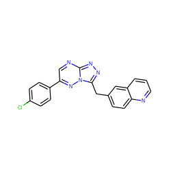 Clc1ccc(-c2cnc3nnc(Cc4ccc5ncccc5c4)n3n2)cc1 ZINC000200629590