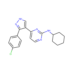 Clc1ccc(-c2n[nH]cc2-c2ccnc(NC3CCCCC3)n2)cc1 ZINC000040938530