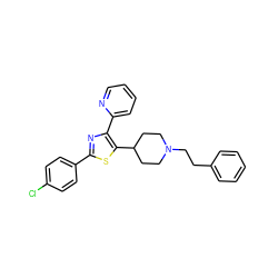 Clc1ccc(-c2nc(-c3ccccn3)c(C3CCN(CCc4ccccc4)CC3)s2)cc1 ZINC000142691101