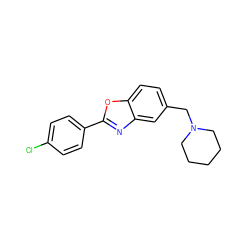 Clc1ccc(-c2nc3cc(CN4CCCCC4)ccc3o2)cc1 ZINC000000068825