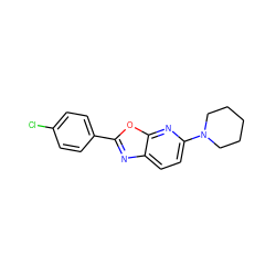 Clc1ccc(-c2nc3ccc(N4CCCCC4)nc3o2)cc1 ZINC000096911332