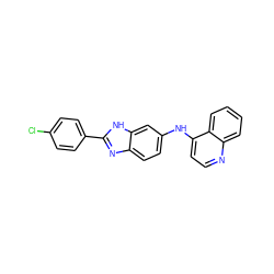 Clc1ccc(-c2nc3ccc(Nc4ccnc5ccccc45)cc3[nH]2)cc1 ZINC000299824239