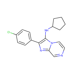 Clc1ccc(-c2nc3cnccn3c2NC2CCCC2)cc1 ZINC000003896473