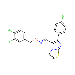 Clc1ccc(-c2nc3sccn3c2/C=N/OCc2ccc(Cl)c(Cl)c2)cc1 ZINC000008781897