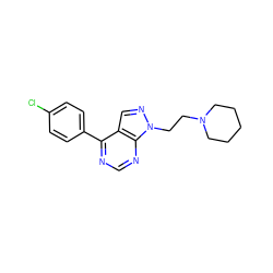 Clc1ccc(-c2ncnc3c2cnn3CCN2CCCCC2)cc1 ZINC000207175150