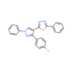 Clc1ccc(-c2nn(-c3ccccc3)cc2-c2nnc(-c3ccccc3)o2)cc1 ZINC000064516449