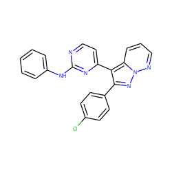 Clc1ccc(-c2nn3ncccc3c2-c2ccnc(Nc3ccccc3)n2)cc1 ZINC000013582709