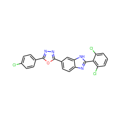 Clc1ccc(-c2nnc(-c3ccc4nc(-c5c(Cl)cccc5Cl)[nH]c4c3)o2)cc1 ZINC000059192130