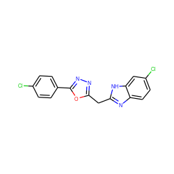 Clc1ccc(-c2nnc(Cc3nc4ccc(Cl)cc4[nH]3)o2)cc1 ZINC001772630506