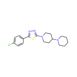 Clc1ccc(-c2nnc(N3CCC(N4CCCCC4)CC3)s2)cc1 ZINC000066259247