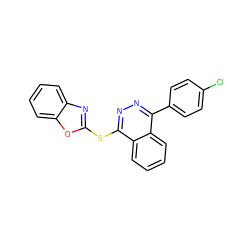 Clc1ccc(-c2nnc(Sc3nc4ccccc4o3)c3ccccc23)cc1 ZINC000002283368