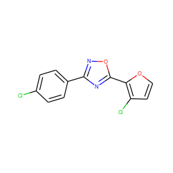 Clc1ccc(-c2noc(-c3occc3Cl)n2)cc1 ZINC000013671436