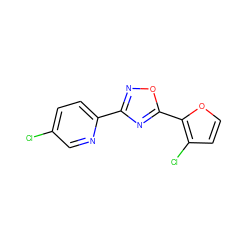 Clc1ccc(-c2noc(-c3occc3Cl)n2)nc1 ZINC000013671445