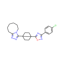 Clc1ccc(-c2noc(C34CCC(c5nnc6n5CCCCCC6)(CC3)CC4)n2)cc1 ZINC000028529086