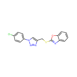 Clc1ccc(-n2cc(CSc3nc4ccccc4o3)nn2)cc1 ZINC000169340314