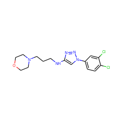 Clc1ccc(-n2cc(NCCCN3CCOCC3)nn2)cc1Cl ZINC000209669532