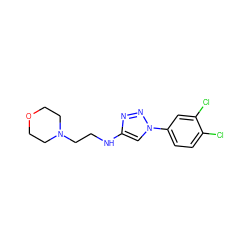 Clc1ccc(-n2cc(NCCN3CCOCC3)nn2)cc1Cl ZINC000209660738