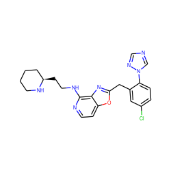 Clc1ccc(-n2cncn2)c(Cc2nc3c(NCC[C@@H]4CCCCN4)nccc3o2)c1 ZINC000028527206