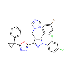 Clc1ccc(-n2nc(-c3nnc(C4(c5ccccc5)CC4)o3)c(Cn3cncn3)c2-c2ccc(Br)cc2)c(Cl)c1 ZINC000049877548