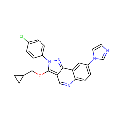 Clc1ccc(-n2nc3c(cnc4ccc(-n5ccnc5)cc43)c2OCC2CC2)cc1 ZINC000066076663