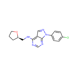 Clc1ccc(-n2ncc3c(NC[C@H]4CCCO4)ncnc32)cc1 ZINC000000544567