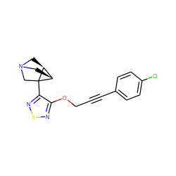 Clc1ccc(C#CCOc2nsnc2C23CN4C[C@H]2[C@H]3C4)cc1 ZINC000013798005