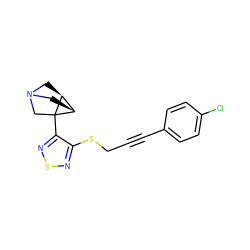 Clc1ccc(C#CCSc2nsnc2C23CN4C[C@H]2[C@H]3C4)cc1 ZINC000013798040