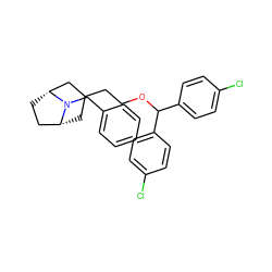 Clc1ccc(C(OCCC2C[C@@H]3CC[C@H](C2)N3Cc2ccccc2)c2ccc(Cl)cc2)cc1 ZINC000013487742