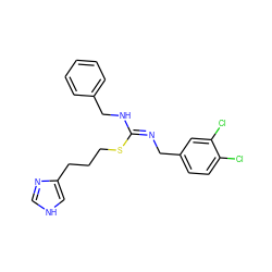 Clc1ccc(C/N=C(/NCc2ccccc2)SCCCc2c[nH]cn2)cc1Cl ZINC000073195640