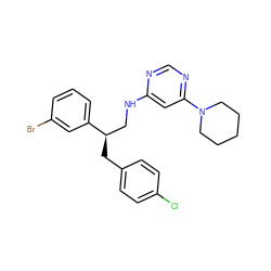 Clc1ccc(C[C@H](CNc2cc(N3CCCCC3)ncn2)c2cccc(Br)c2)cc1 ZINC000043017345