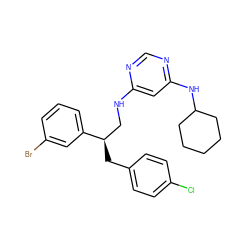 Clc1ccc(C[C@H](CNc2cc(NC3CCCCC3)ncn2)c2cccc(Br)c2)cc1 ZINC000043018882