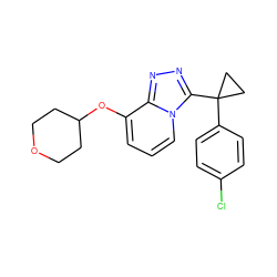 Clc1ccc(C2(c3nnc4c(OC5CCOCC5)cccn34)CC2)cc1 ZINC000299835916