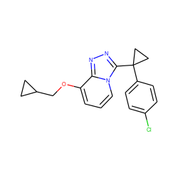 Clc1ccc(C2(c3nnc4c(OCC5CC5)cccn34)CC2)cc1 ZINC000299826368