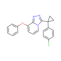 Clc1ccc(C2(c3nnc4c(Oc5ccccc5)cccn34)CC2)cc1 ZINC000299829987