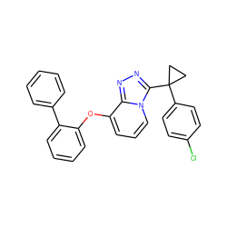 Clc1ccc(C2(c3nnc4c(Oc5ccccc5-c5ccccc5)cccn34)CC2)cc1 ZINC000201098718