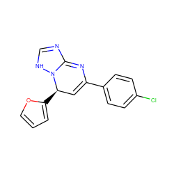 Clc1ccc(C2=C[C@@H](c3ccco3)N3NC=NC3=N2)cc1 ZINC000100486246