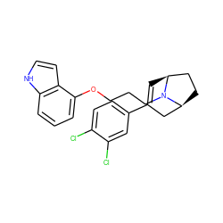 Clc1ccc(C2=C[C@H]3CC[C@@H](C2)N3CCCOc2cccc3[nH]ccc23)cc1Cl ZINC000028384293