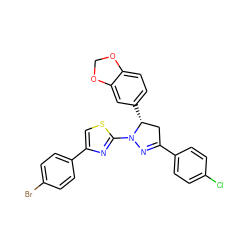 Clc1ccc(C2=NN(c3nc(-c4ccc(Br)cc4)cs3)[C@H](c3ccc4c(c3)OCO4)C2)cc1 ZINC000095593332