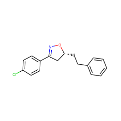 Clc1ccc(C2=NO[C@H](CCc3ccccc3)C2)cc1 ZINC000095584215