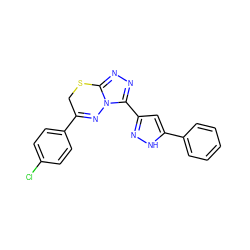 Clc1ccc(C2=Nn3c(nnc3-c3cc(-c4ccccc4)[nH]n3)SC2)cc1 ZINC000005460698