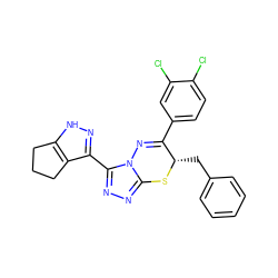 Clc1ccc(C2=Nn3c(nnc3-c3n[nH]c4c3CCC4)S[C@H]2Cc2ccccc2)cc1Cl ZINC000653830245