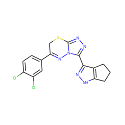 Clc1ccc(C2=Nn3c(nnc3-c3n[nH]c4c3CCC4)SC2)cc1Cl ZINC000005075220