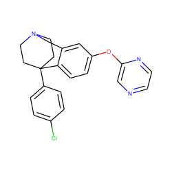 Clc1ccc(C23CCN(CC2)Cc2cc(Oc4cnccn4)ccc23)cc1 ZINC000114346694