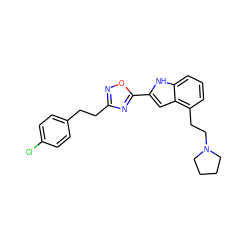 Clc1ccc(CCc2noc(-c3cc4c(CCN5CCCC5)cccc4[nH]3)n2)cc1 ZINC000036311423