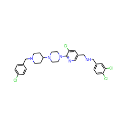 Clc1ccc(CN2CCC(N3CCN(c4ncc(CNCc5ccc(Cl)c(Cl)c5)cc4Cl)CC3)CC2)cc1 ZINC000049723056