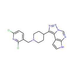 Clc1ccc(CN2CCC(c3nnn4cnc5[nH]ccc5c34)CC2)c(Cl)n1 ZINC001772587083