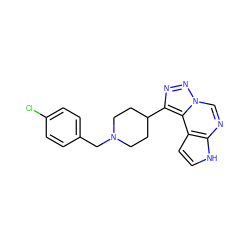 Clc1ccc(CN2CCC(c3nnn4cnc5[nH]ccc5c34)CC2)cc1 ZINC001772635042